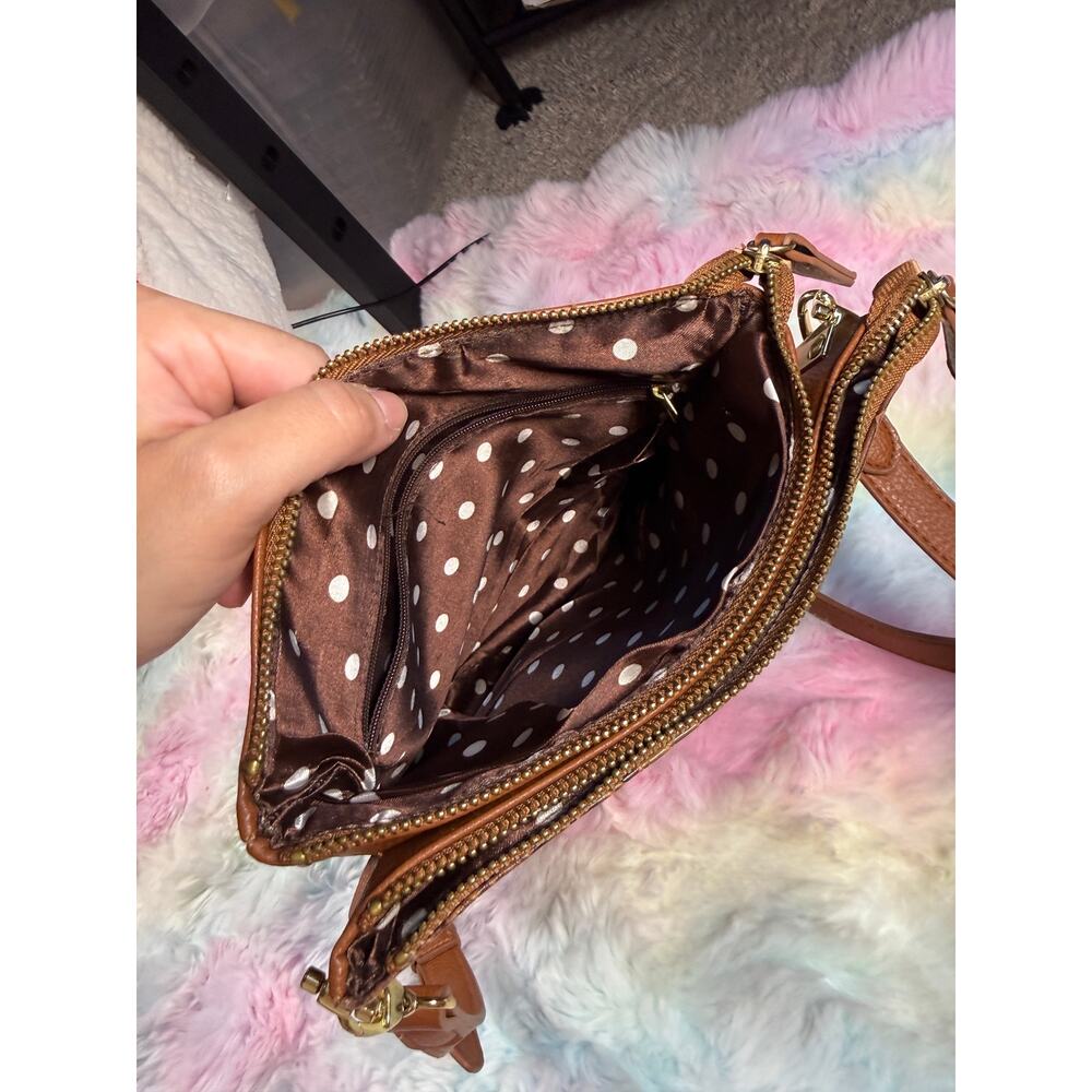 NWOT Brown Croc Embossed Crossbody Bag Gold Hardware Adjustable Strap - Picture 10 of 16